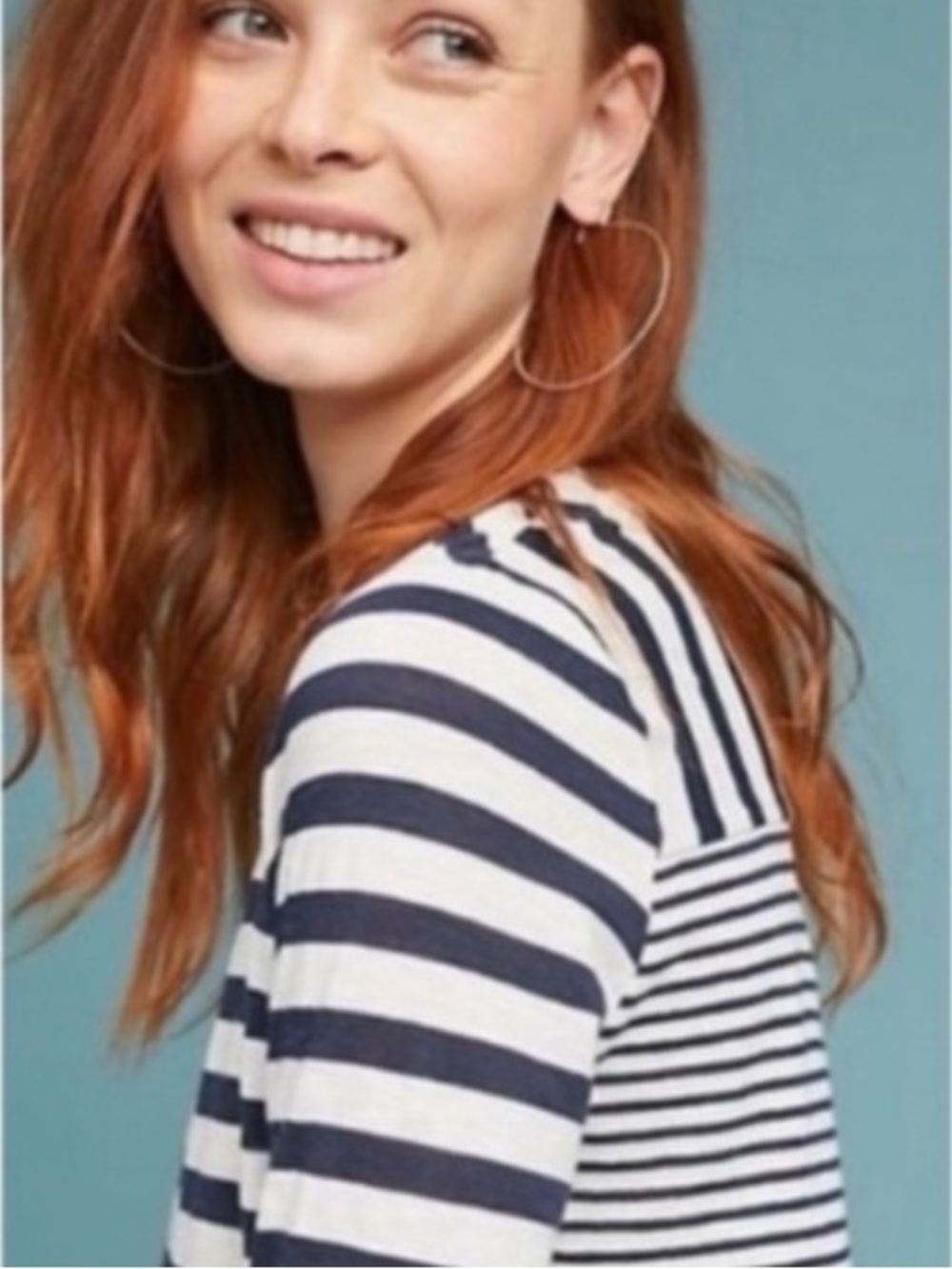 ANTHRO MAEVE 👔 Navy & White Striped Long Sleeve Slub Tee - Size L